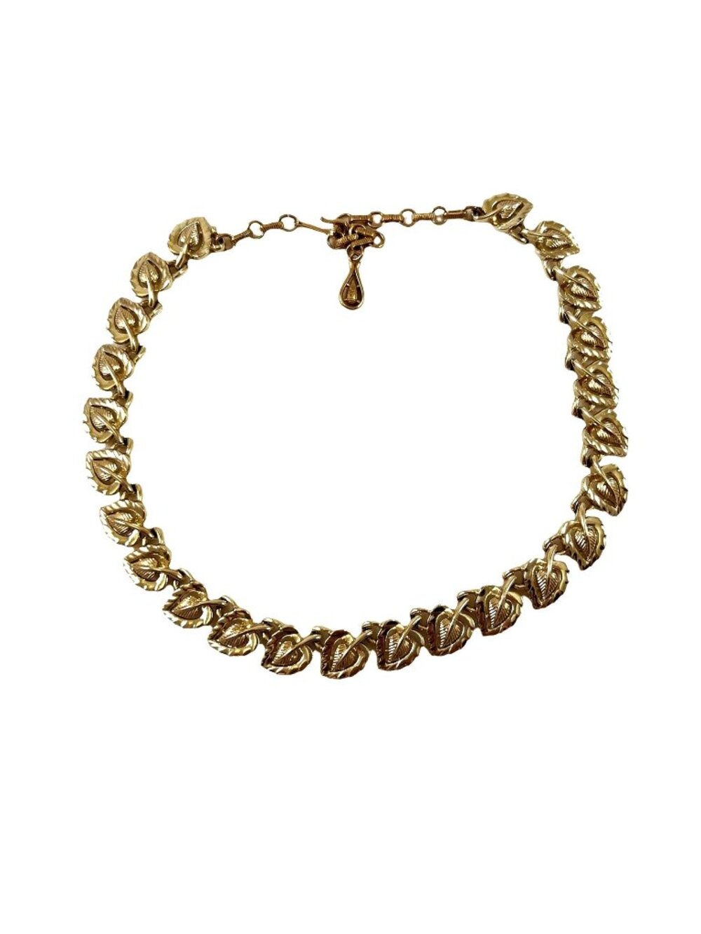 Coro Gold Tone Leaf Necklace Choker Mid Century Modern 13 to 17 Inches Vintage
